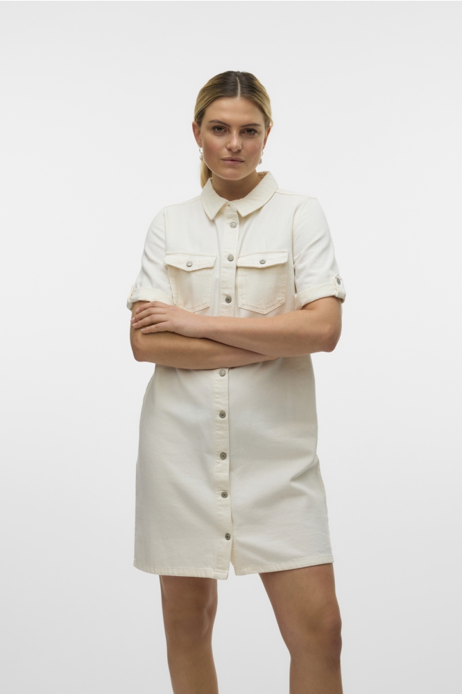 VMJENNIE SS SHORT DENIM DRESS GA NO 10309665 CLOUD DANCER